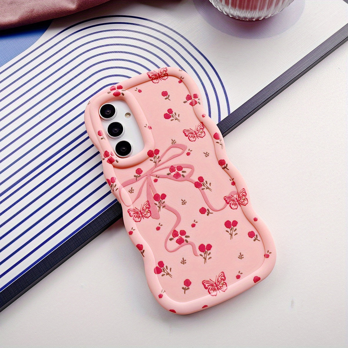 Pink Floral Butterfly Phone Case for Girls TPU Protective Cover for Xiaomi Redmi Poco Infinix Tecno