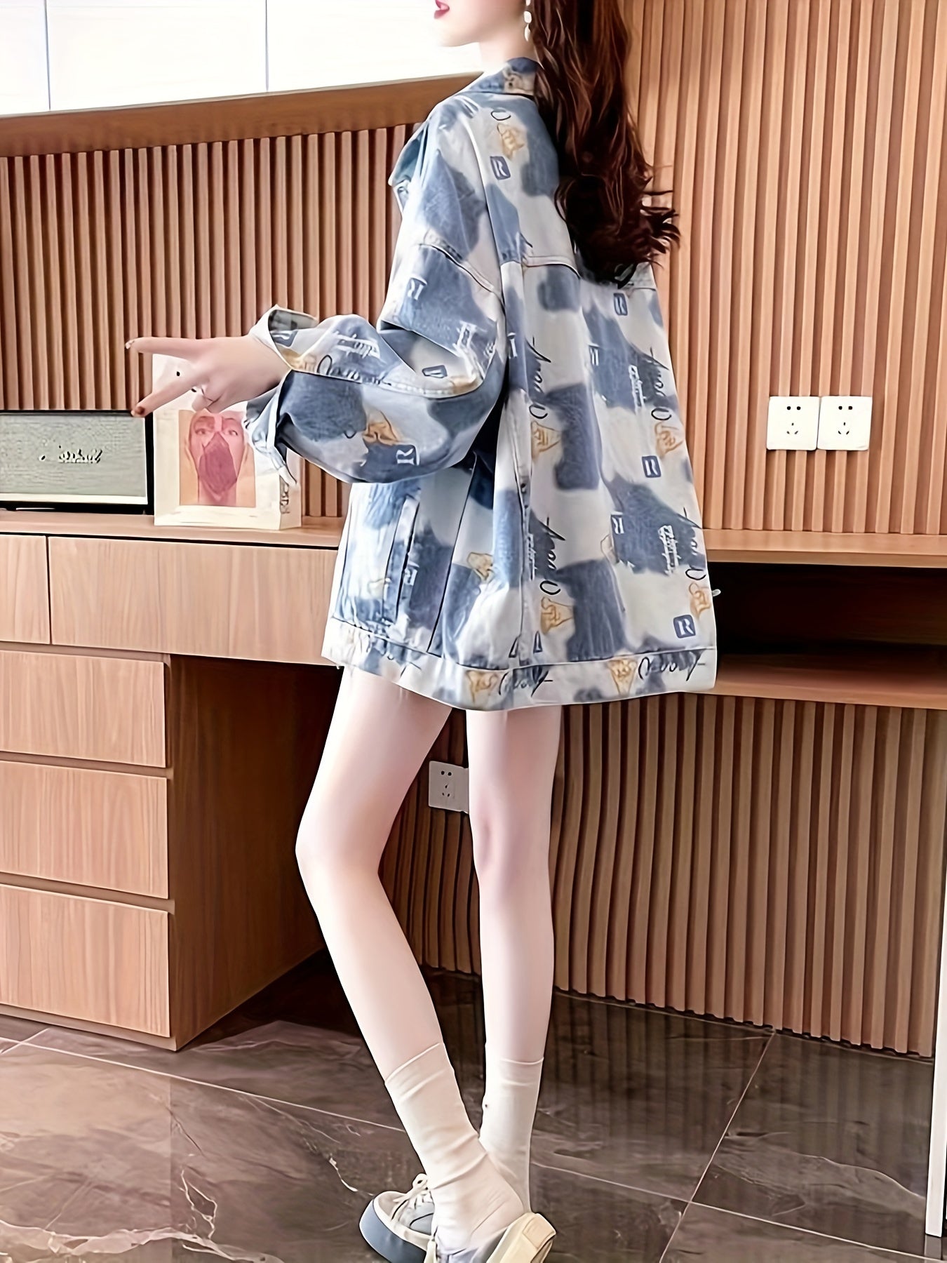 Women's Denim Print Jacket Streetwear Casual Outerwear