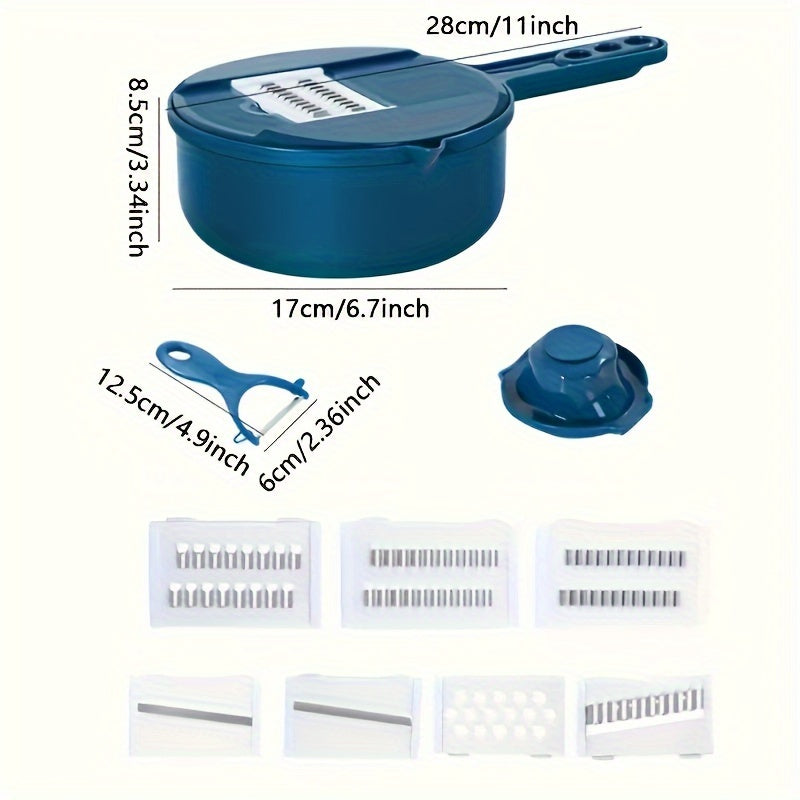 Semi-Automatic Kitchen Tool Set with Drain Basket and 9-Piece Mandoline Slicer