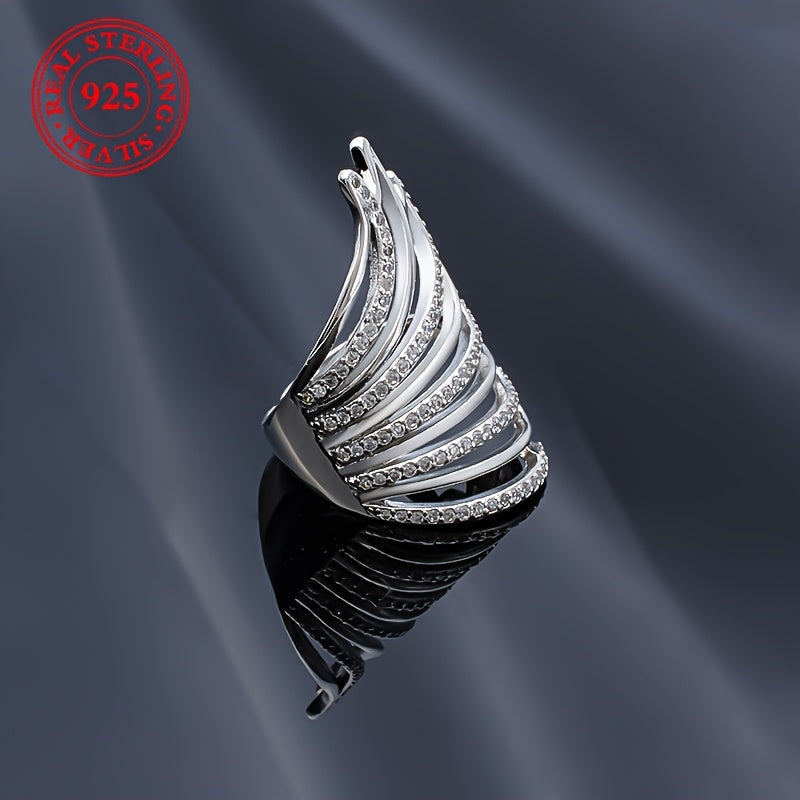 Women's Silver Open Ring with Angel Wings and Synthetic Zirconia