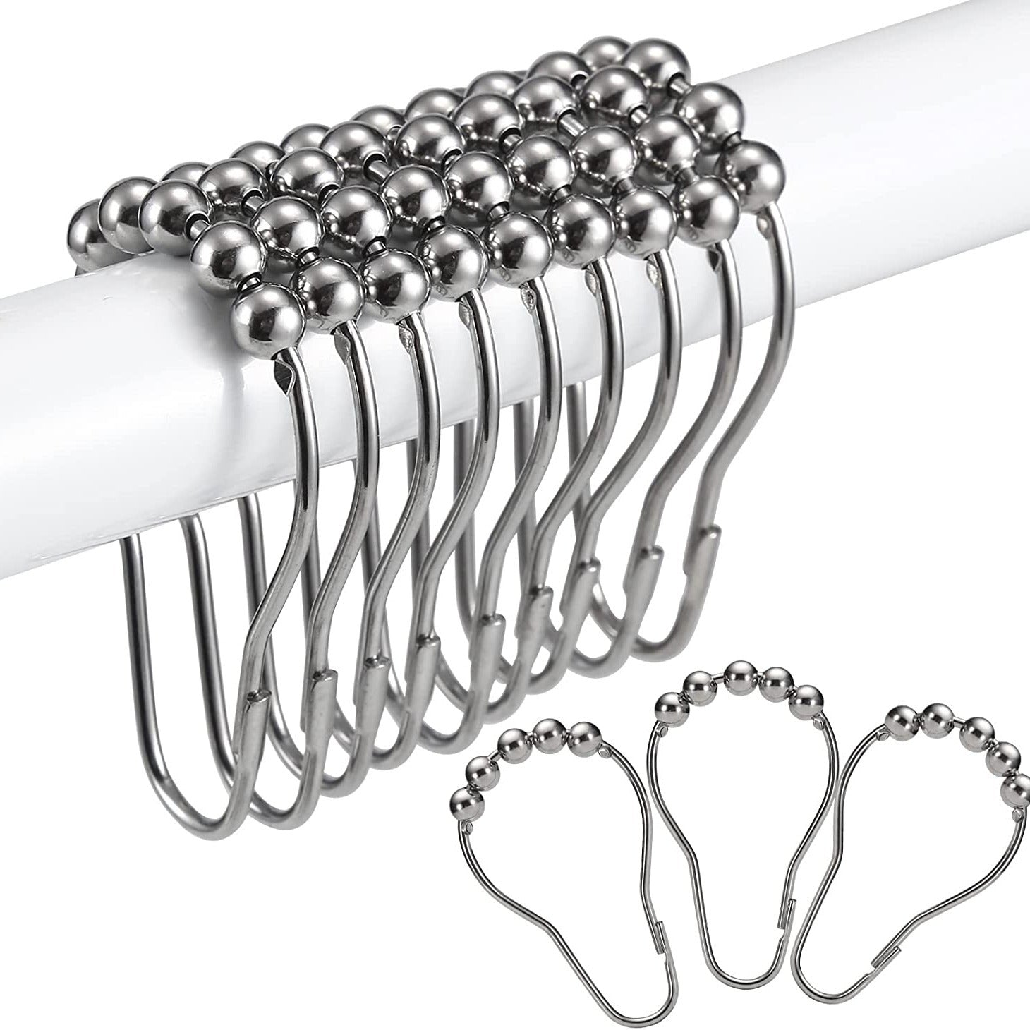 Nickel Shower Curtain Rings Set of 12 Rust-Resistant Metal Bathroom Curtain Holders