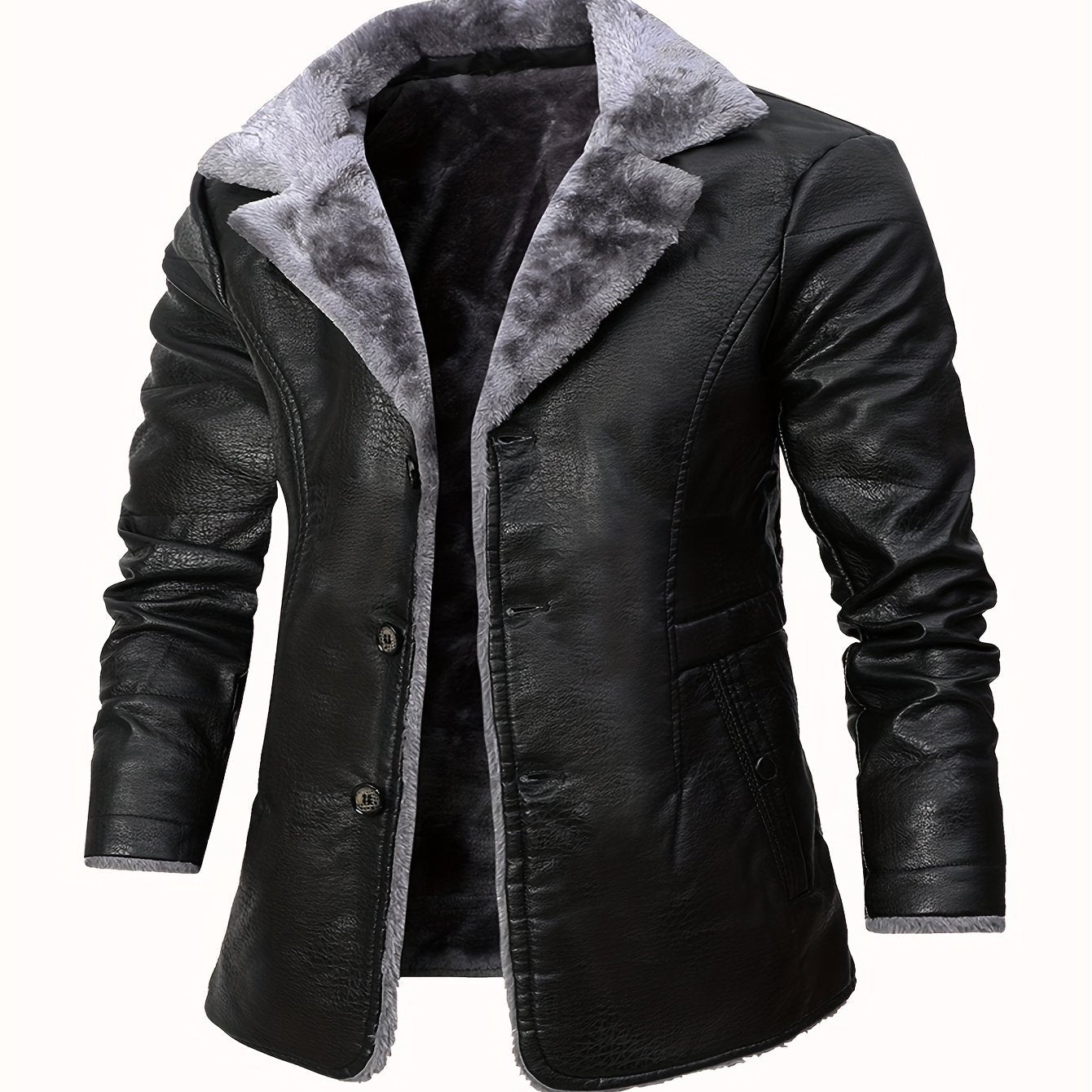 Мужская куртка из искусственной кожи большого размера с большим воротником для осенне-зимней деловой одежды