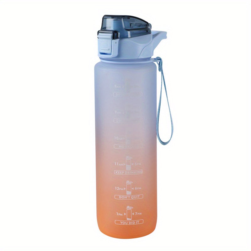 Botella de agua de 32 Oz con marcador de tiempo y cuerda de transporte para hidratación