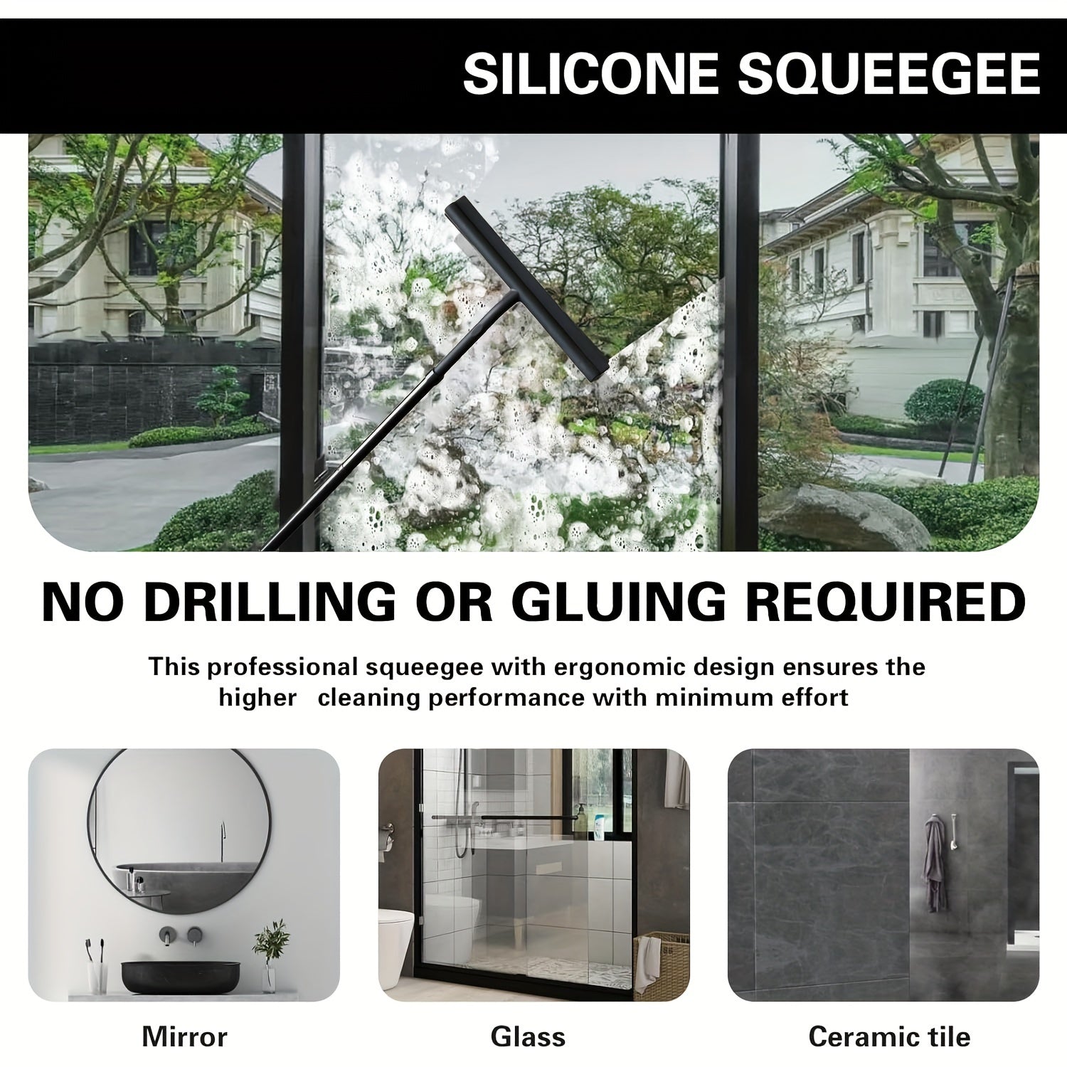 Bir qismli oynani tozalash uchun teleskopik uzatma sopi bilan oynani tozalash uchun squeegee