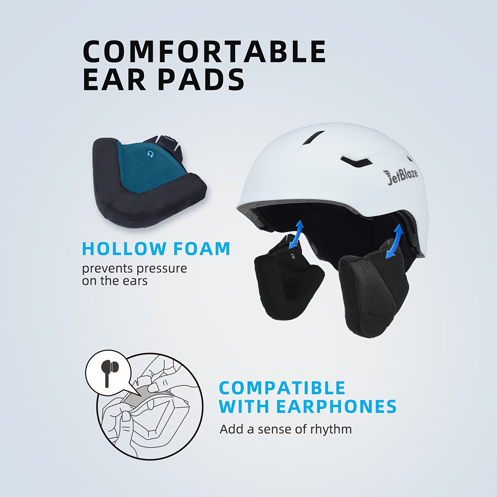 Ski Helmet with Adjustable Fit Shock-Absorbing Shell Removable Ear Pads White