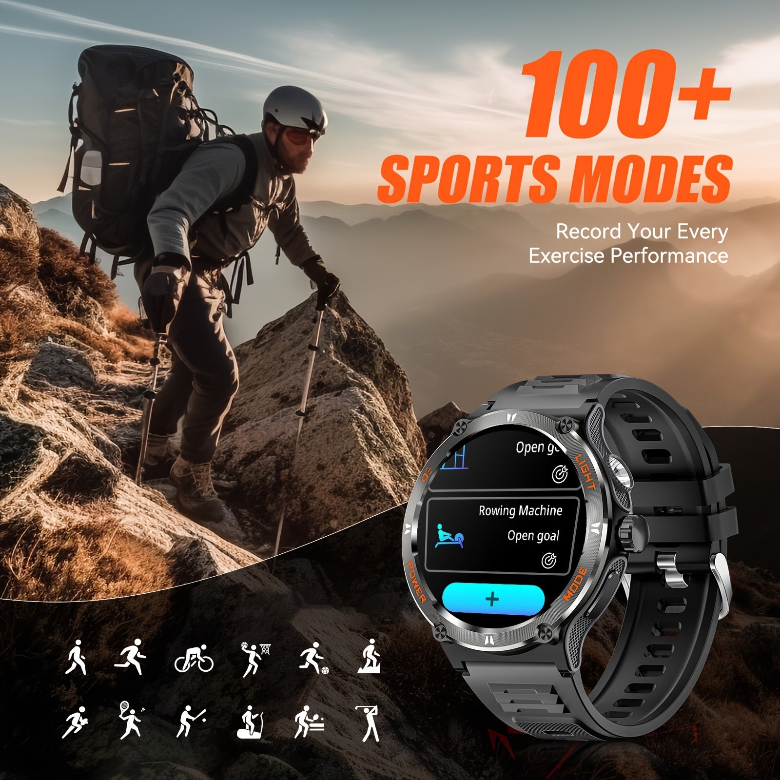 Smart Watch with 3.89cm Touch Screen 360p Waterproof 100+ Sports Modes Calorie and Weather Tracking Compatible with iPhone and Android