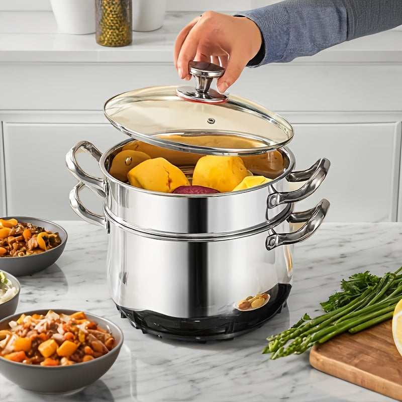 Stainless Steel Cookware Set with Steamer and Noodle Pot Dishwasher Safe for Gas Electric Stoves