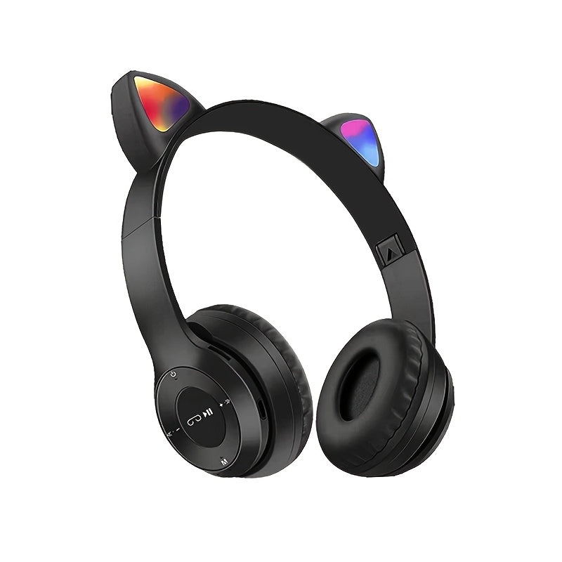 Wireless Cat Ear Headphones with LED Lights Stereo Wireless Headset for Phones and Tablets