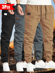 Men's Polyester Drawstring Joggers Casual Cargo Pants in Black Dark Gray Olive Green