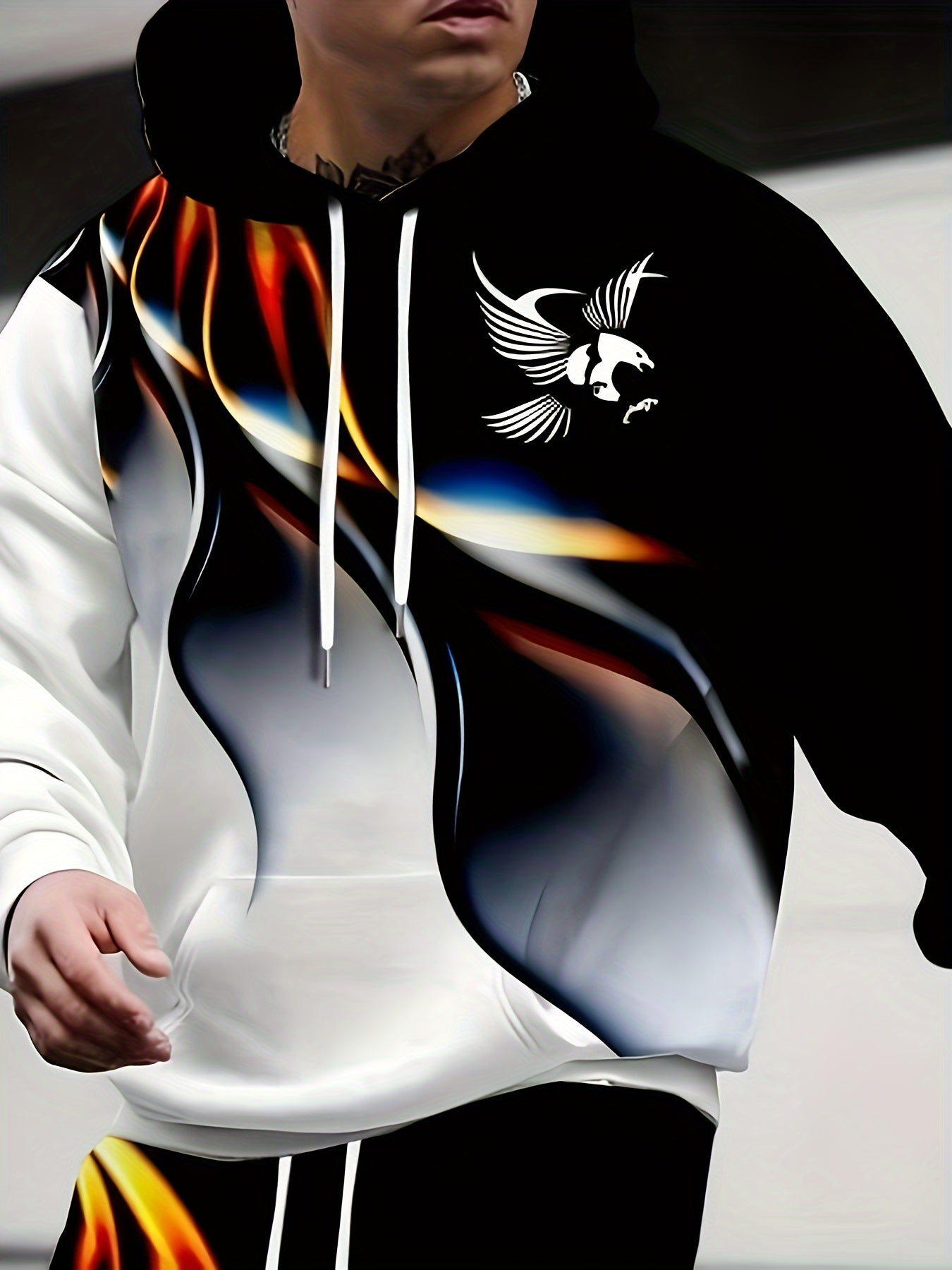 Мужской спортивный костюм большого размера с капюшоном и художественным линийным текстурным принтом