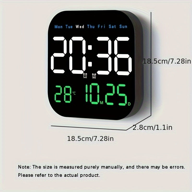 Remote-Controlled LED Wall Clock USB Rechargeable Alarm Temperature Calendar for Bedroom