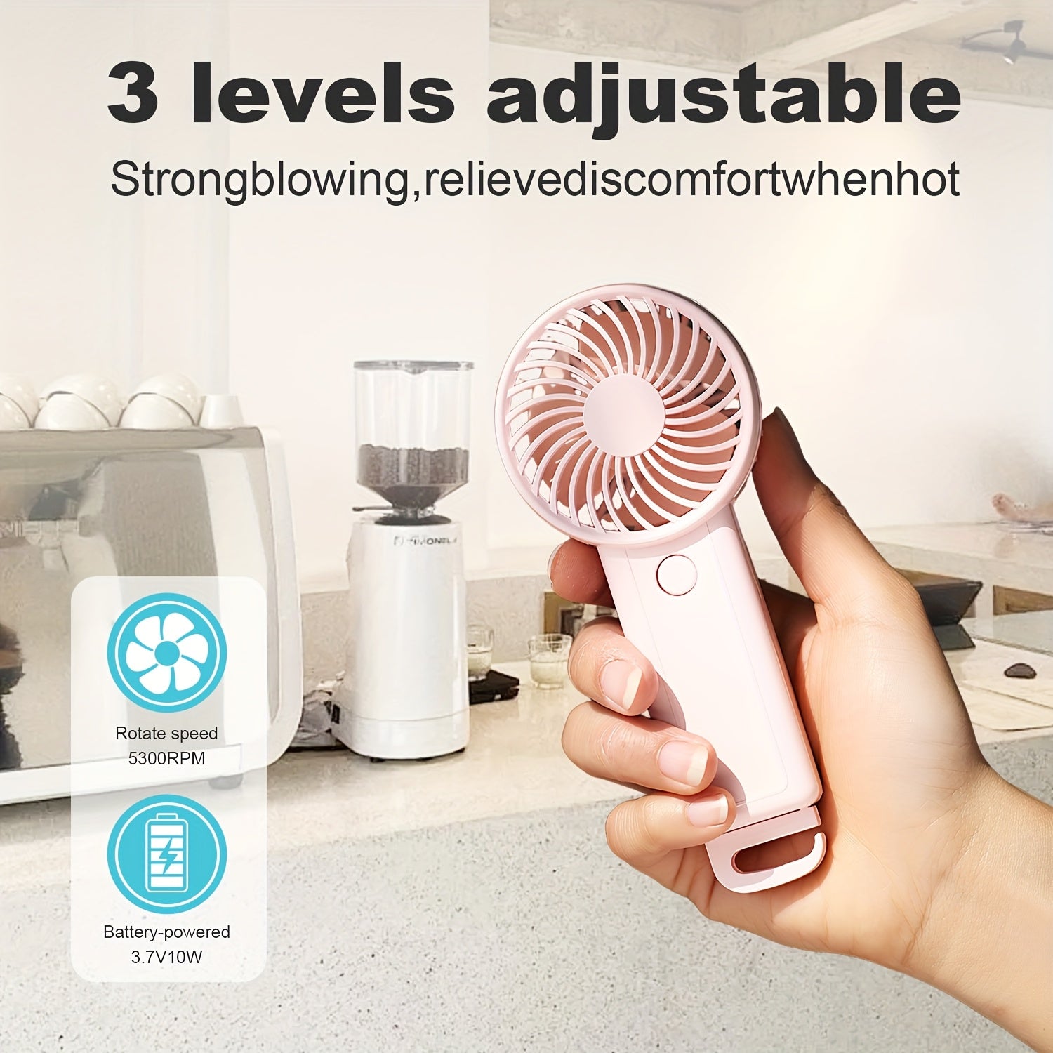 Portable Fan with 3-Speed USB Rechargeable Lithium Battery for Office Travel Outdoor