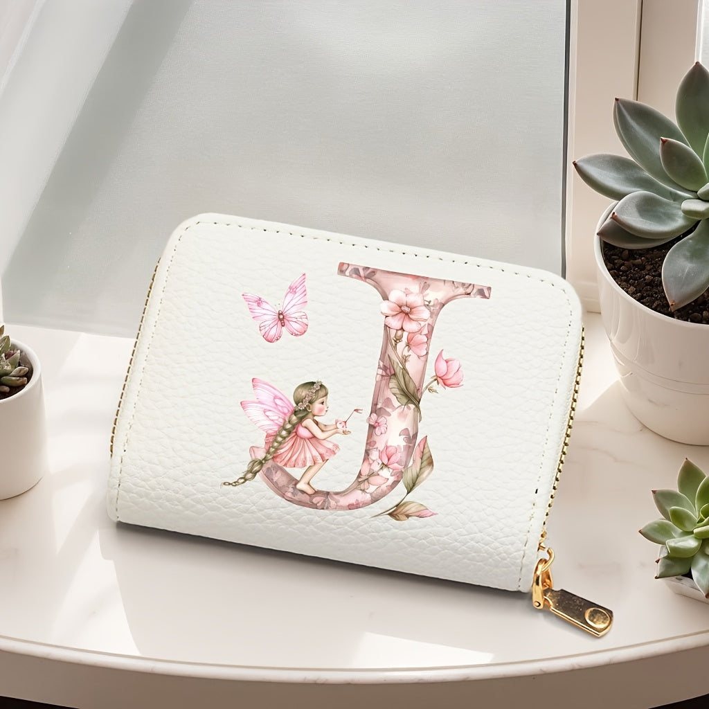 Tarjetero de mujer de cuero sintético, estilo acordeón delgado, con cierre de cremallera para monedas