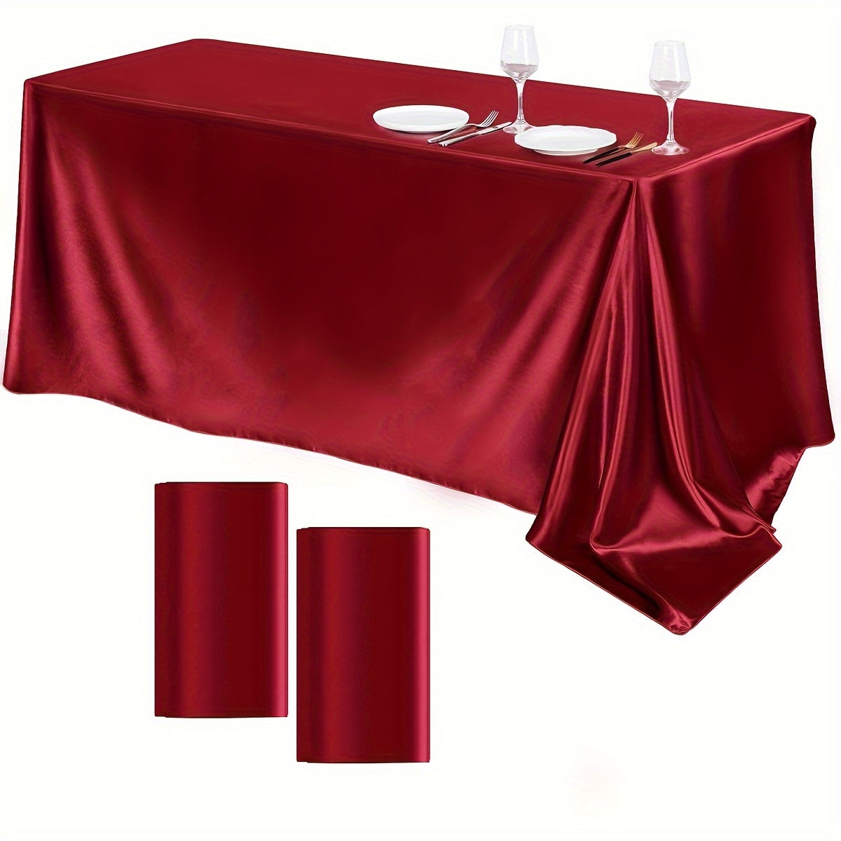 Satin Tablecloths 2-Pack Rectangular Polyester 259x147 cm for Weddings Parties