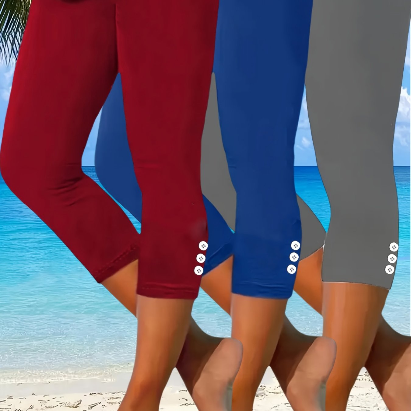 Women Plus Size Summer Shorts Set with Buttons, Cropped Trousers, Casual & Beach Wear