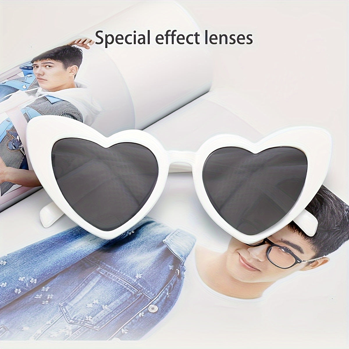 Ayollar uchun yurak shaklidagi diffraksiya ko‘zoynaklari, o‘rta rangli ramkalar bilan, partiyalar va festival uchun