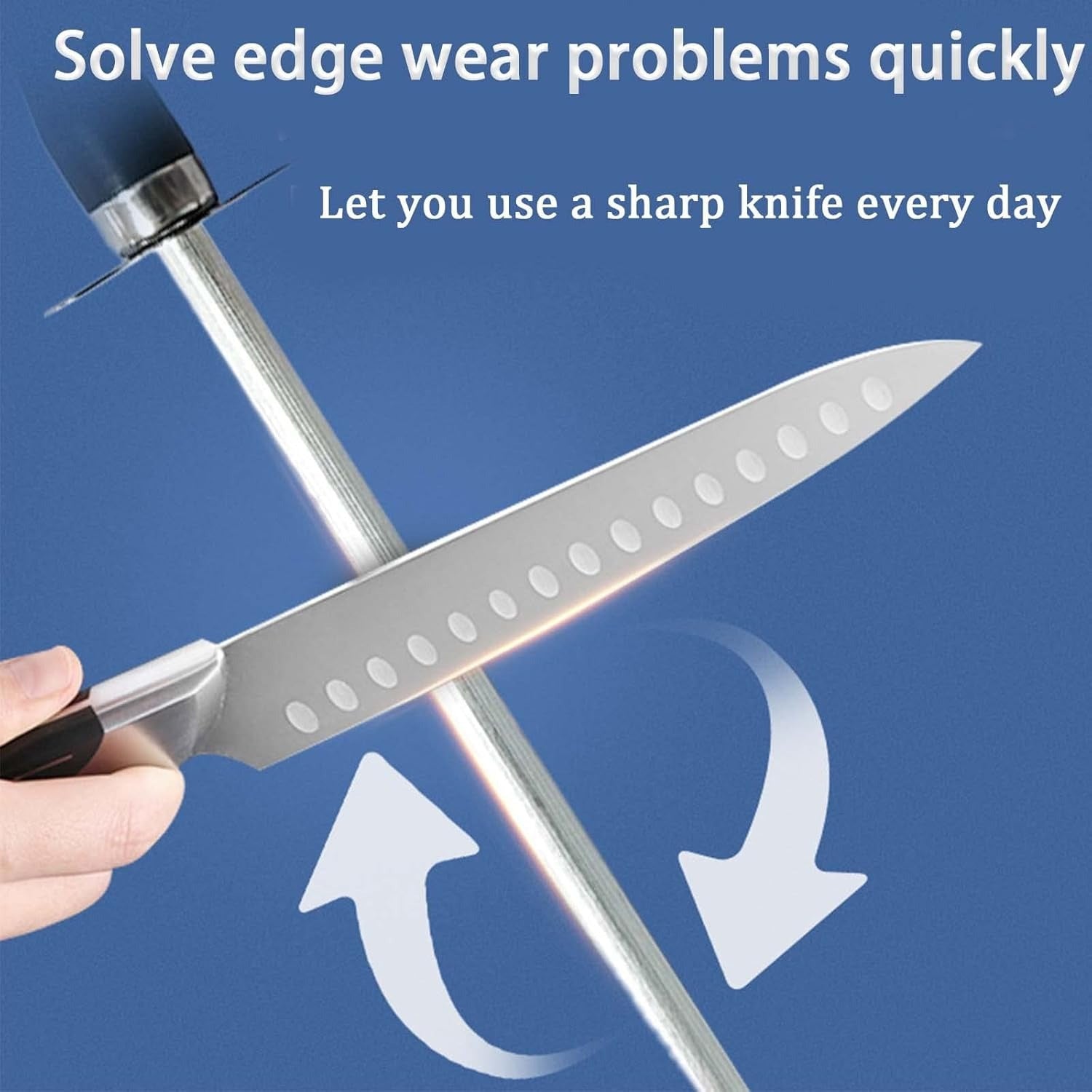 Kuchli oshxona, restoran va mehmonxonalarda professional pichoqni silliqlash uchun olmos qoplangan honing po'lat. Bardoshli dizayn, tezki qirralarni tiklash va yopishmaydigan tutqich bilan.