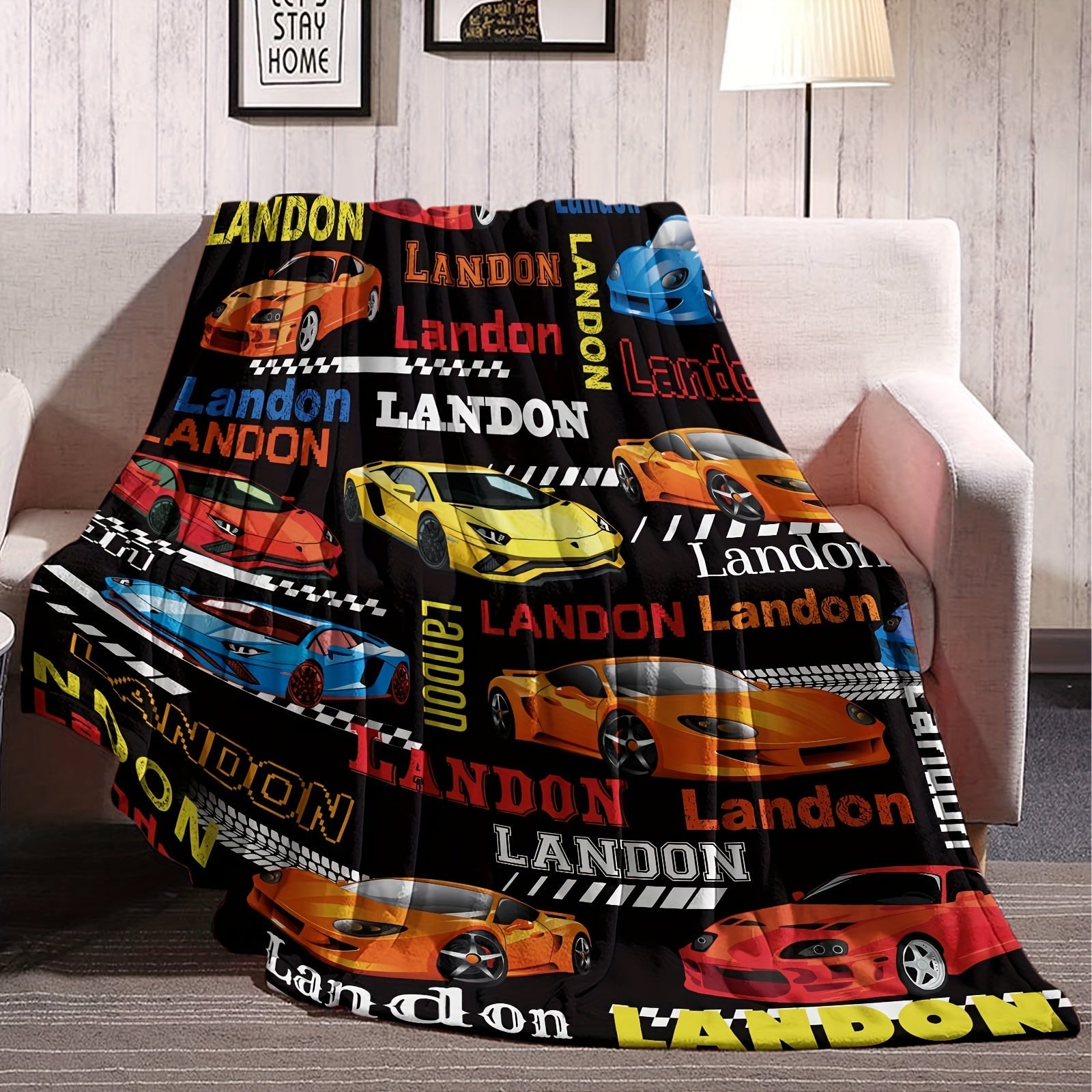Custom Name Flannel Throw Blanket Soft Cozy All-Season 149x150 cm for Couch Bed Travel