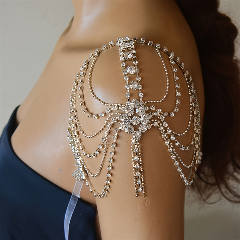 Women’s Boho Crystal Shoulder Chain Necklace with Multi-Layered Tassels for Nightclubs and Beach Parties