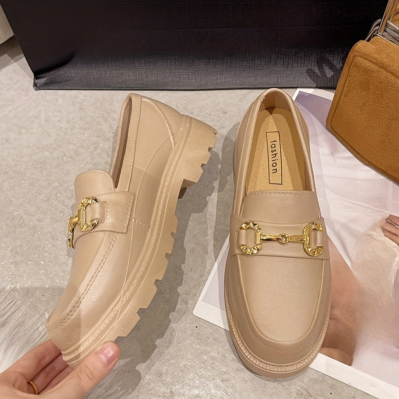 Women's Summer Loafers Slip-On Casual Shoes Beige Round Toe Solid TPU