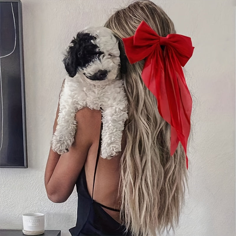 Set of 4 Women's Satin Bow Hair Clips for Casual and Vacation Wear