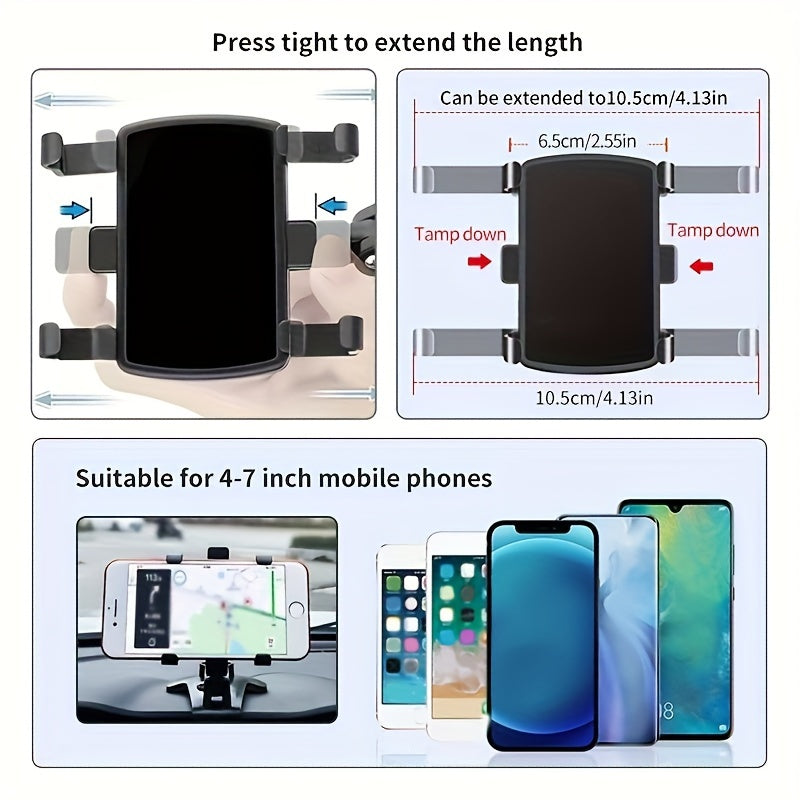Adjustable Car Phone Mount for Dashboard, Rotates and Secures Smartphone