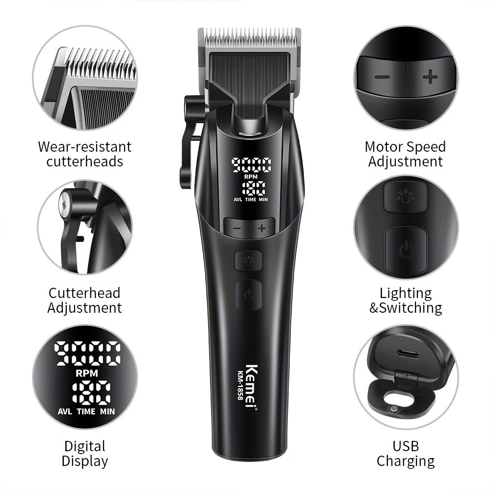 Cordless Electric Hair Clipper USB Rechargeable LED Light Long Battery