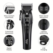 Cordless Electric Hair Clipper USB Rechargeable LED Light Long Battery
