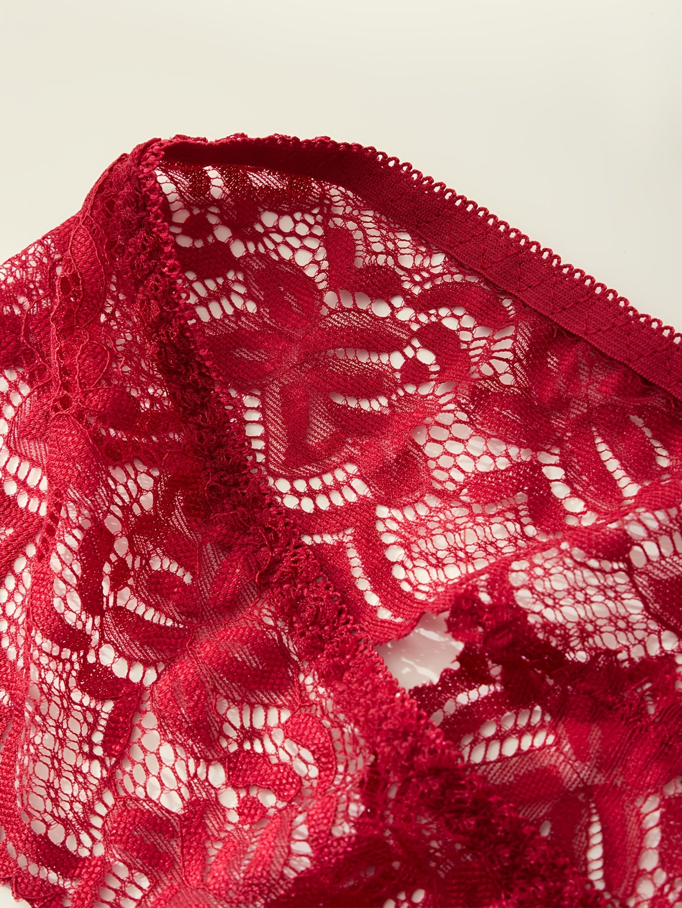 Plus Size Women's Red Lace Thong Panties Open Crotch High Stretch Comfortable