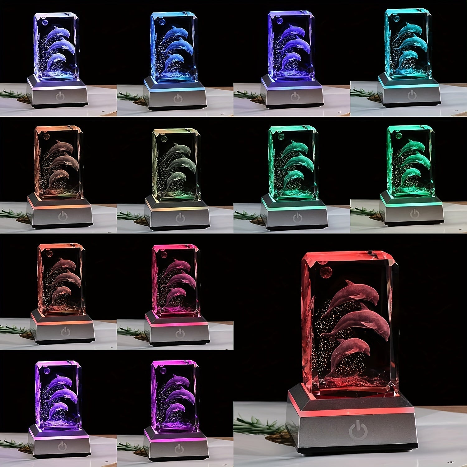 Luz nocturna de delfín grabada en láser 3D con base LED de cambio de color, regalo para mujeres