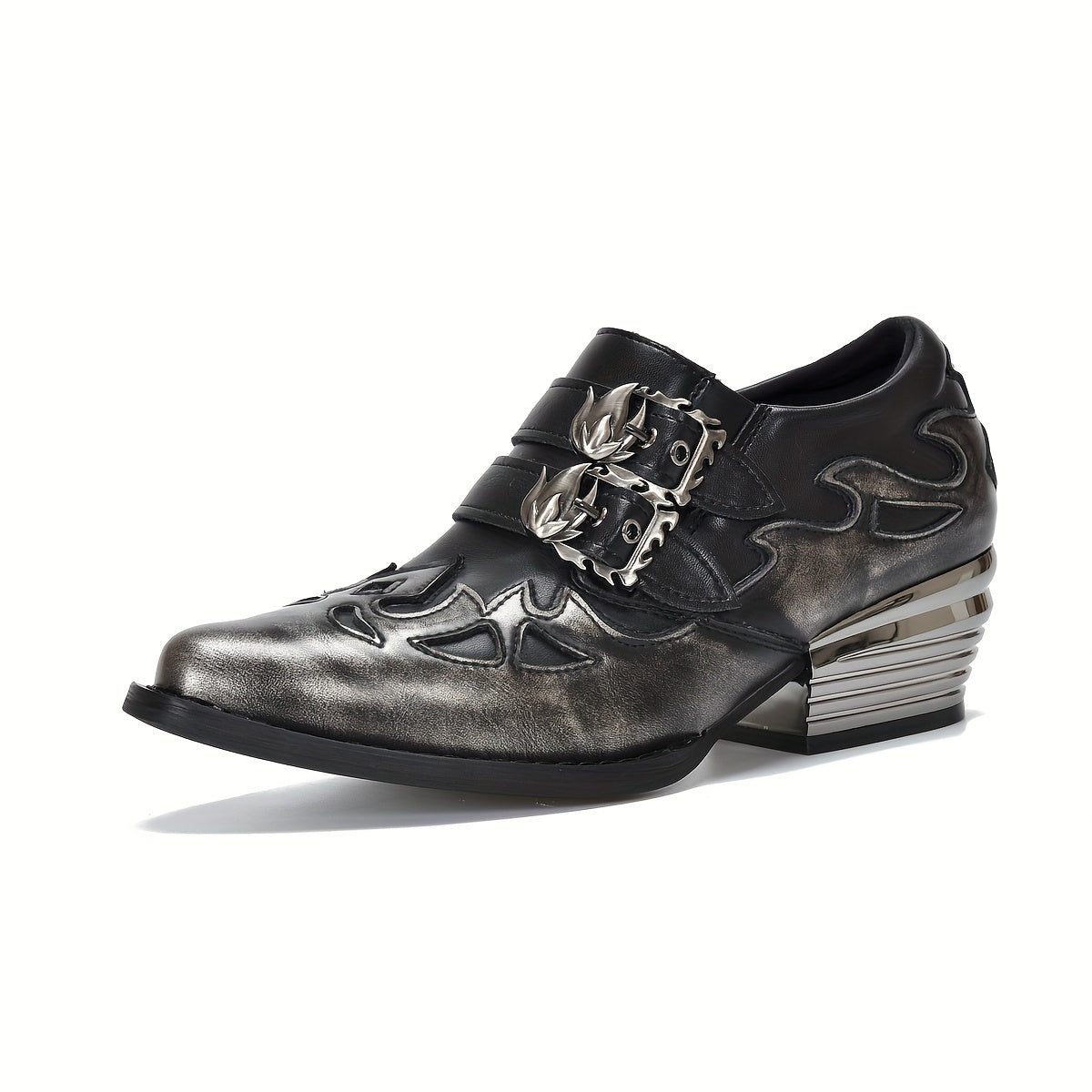 Women's Silver Brushed Retro British Style Ankle Boots with Flame Decoration