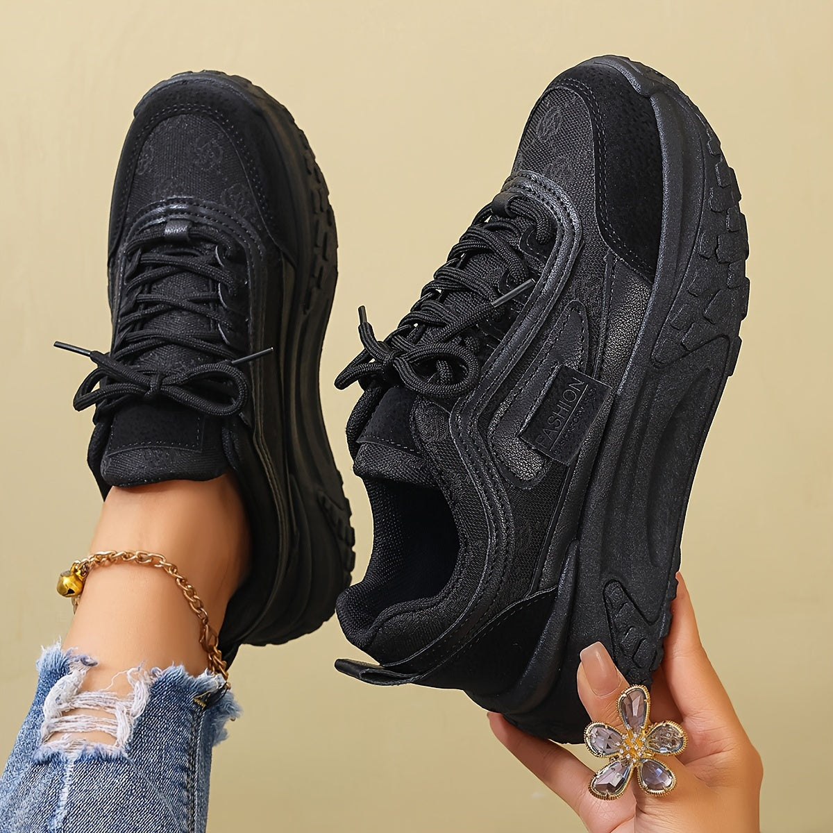 Zapatillas con plataforma de patrón floral para mujer, ligeras y cómodas para caminar