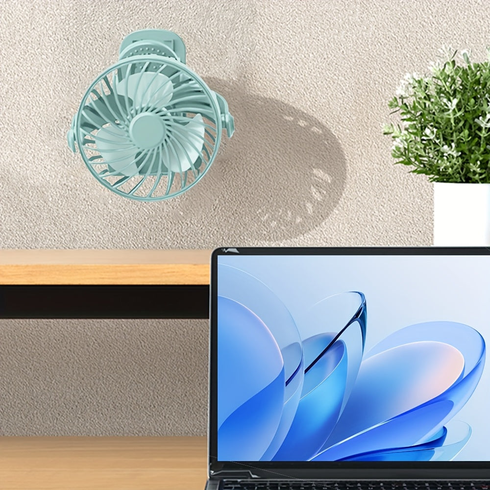 Mint Green Portable Clip-On Fan with USB Rechargeable Battery Adjustable Speeds Quiet Operation