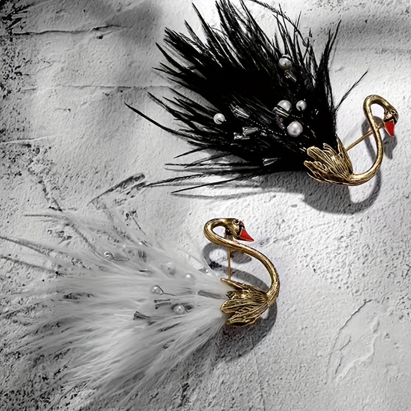 Feathered Swan Brooch Pin Vintage Style Animal Shape for Coats Sweaters