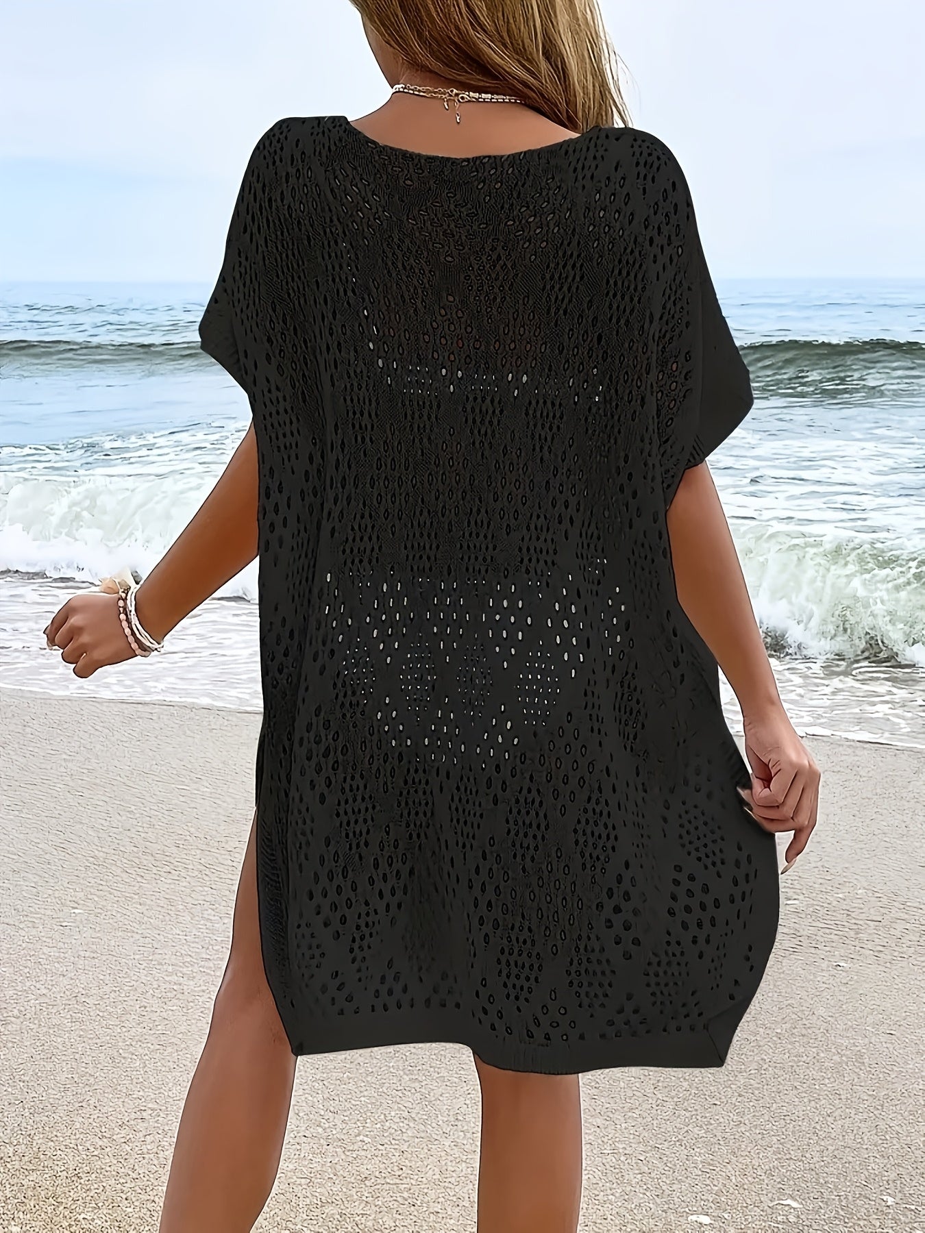 Ayollar uchun katta o'lchamli V-shakllı kofta, bo'sh bo'yinli, qisqa qo'lli, bir rangli, bahor va kuz moda