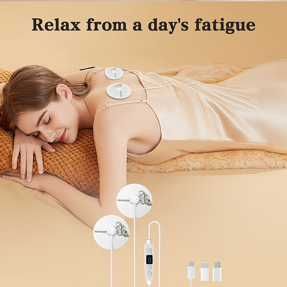USB Portable Massager with Display, 8 Intensity Levels, 6 Modes, Gel Patches, Type-C Connection