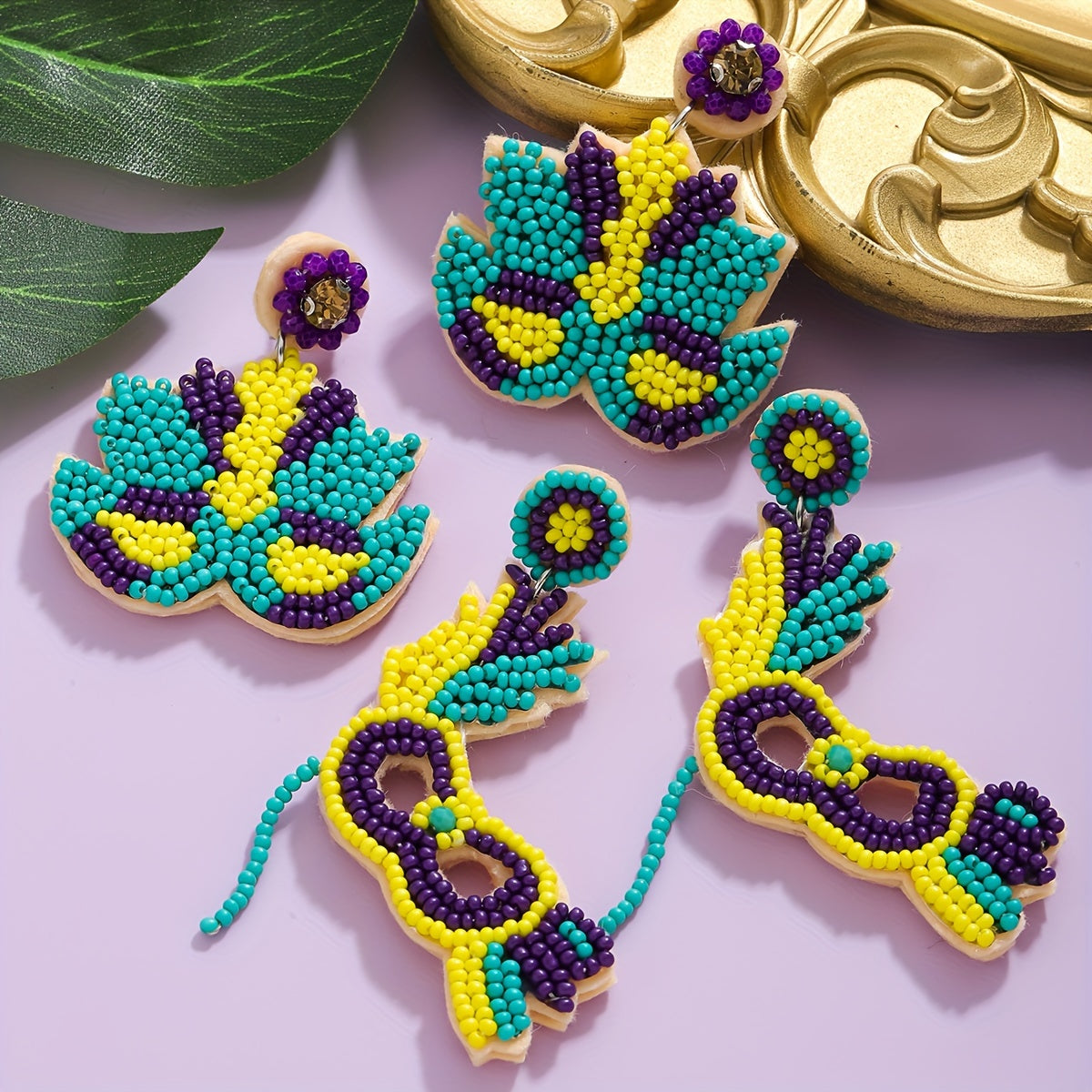 Pendientes colgantes de mascarada con cuentas, con piedras de imitación, pasadores de acero inoxidable para celebraciones