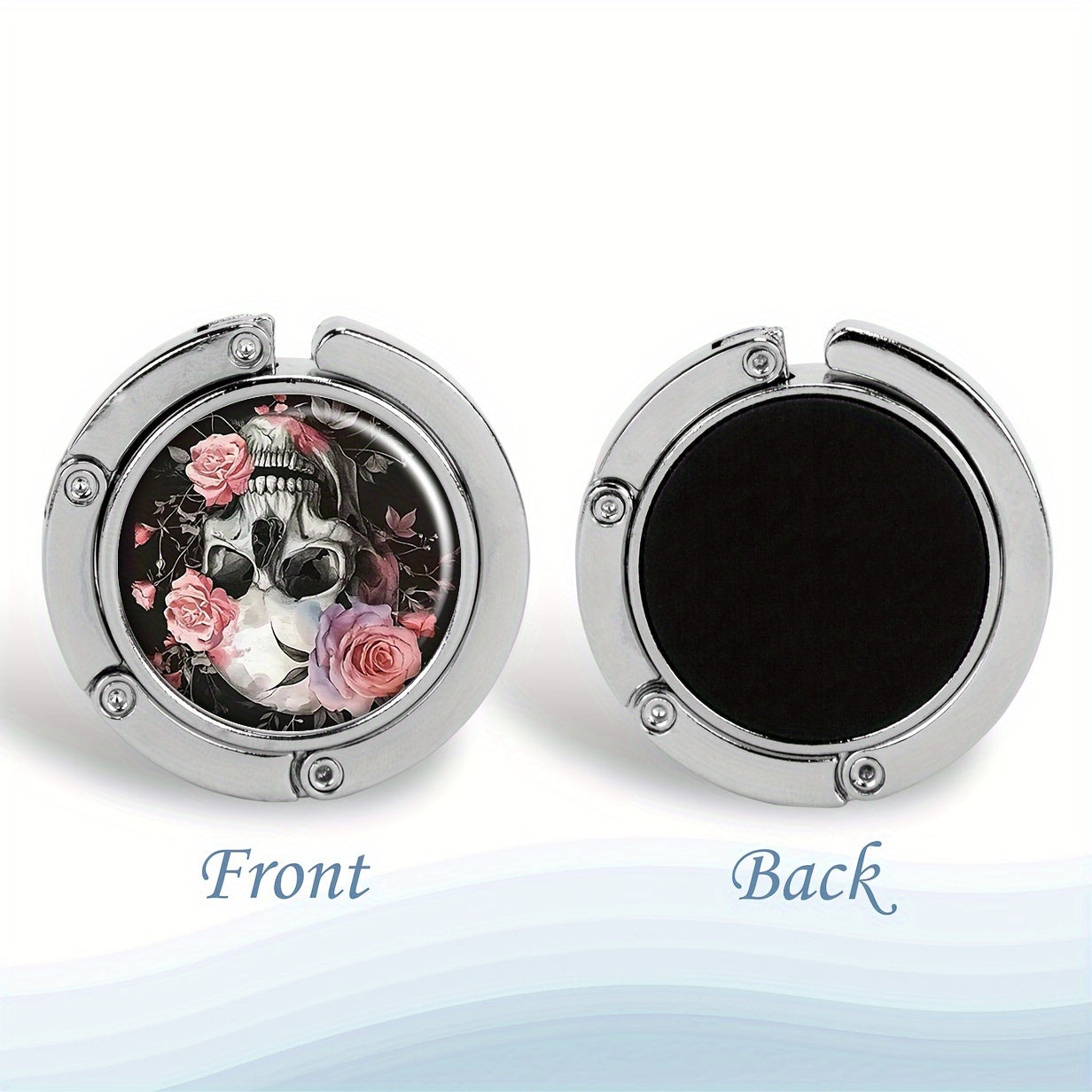 Foldable Handbag Hanger with Floral Sugar Skull Design Zinc Alloy Purse Hook