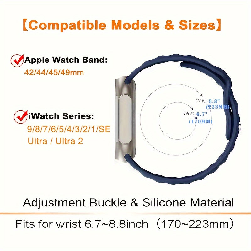 1 шт. Прочный силиконовый спортивный ремешок для Apple Watch, водоотталкивающий, совместимый с различными моделями и размерами для мужчин и женщин