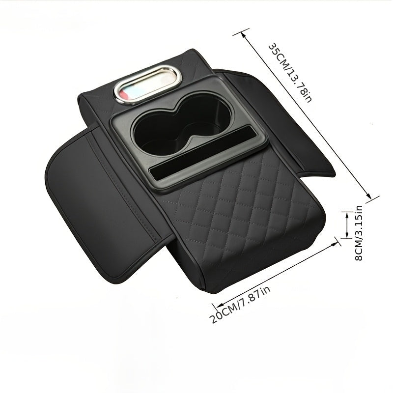 PU Leather Car Armrest Organizer with Cup Holder Tissue Box Storage