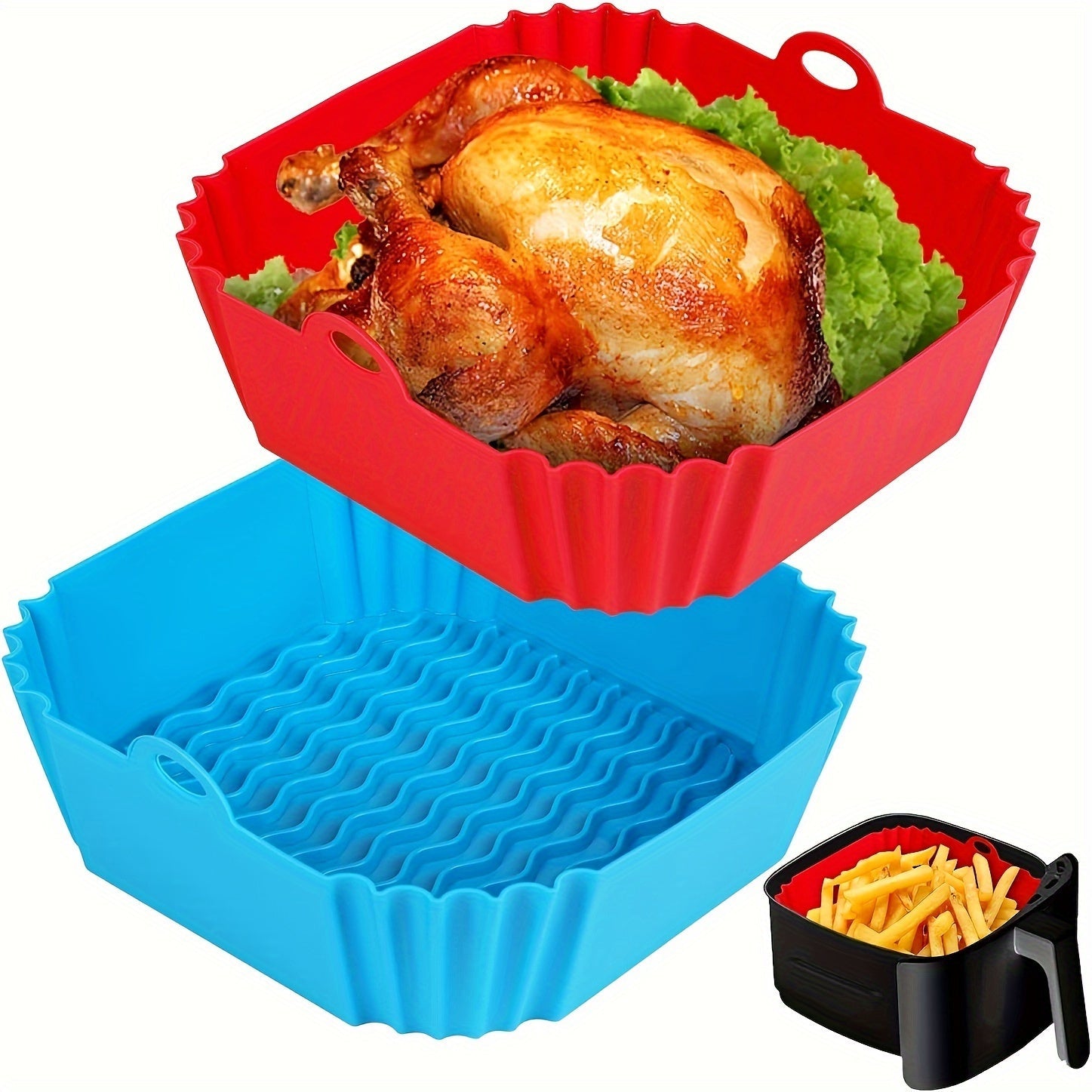 20.32 sm kvadrat o'lchamdagi silikon havo fritöre uchun astar - Havo fritörelar uchun qayta ishlatiladigan aksessuar - 4 dan 7 QT gacha bo'lgan pechlar va mikroto'lqinli pechlar bilan mos keladi.