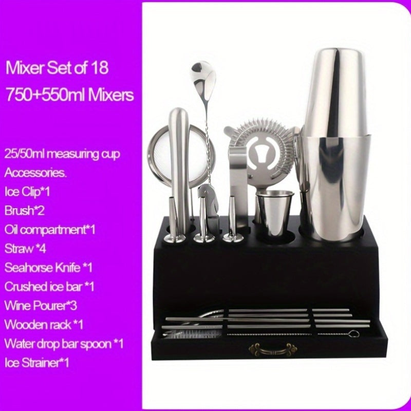 18-Piece Stainless Steel Barware Set with Cocktail Shaker, Jigger, Muddler