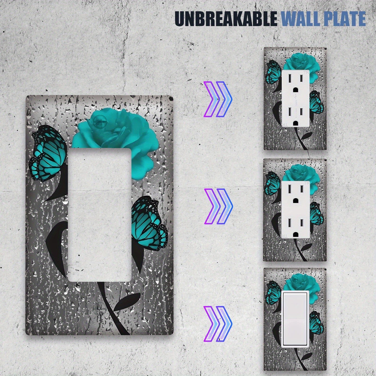 Teal Rose Flower Wall Plate for Light Switch No Electricity Needed Easy to Clean Home Decor Single or Double Gang