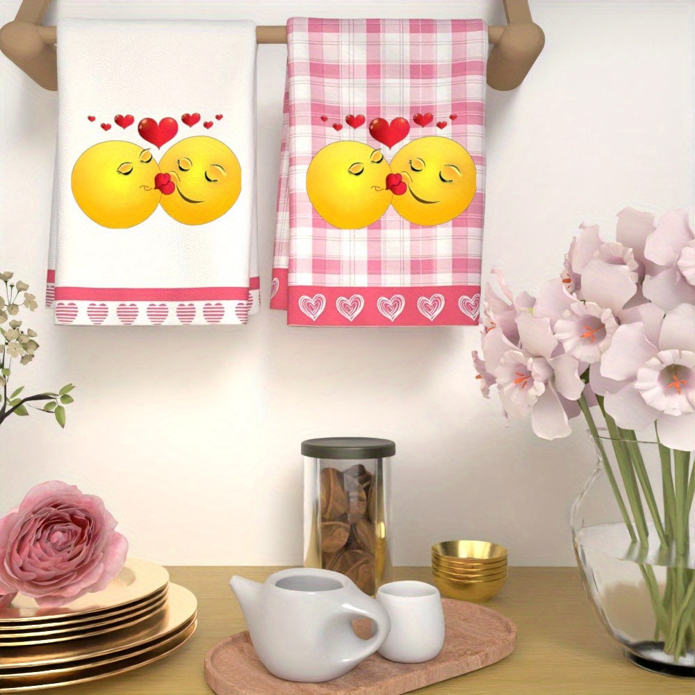 Polyester Kitchen Towels 45x66cm Soft Woven Fabric Heart Design for Camping Restaurant