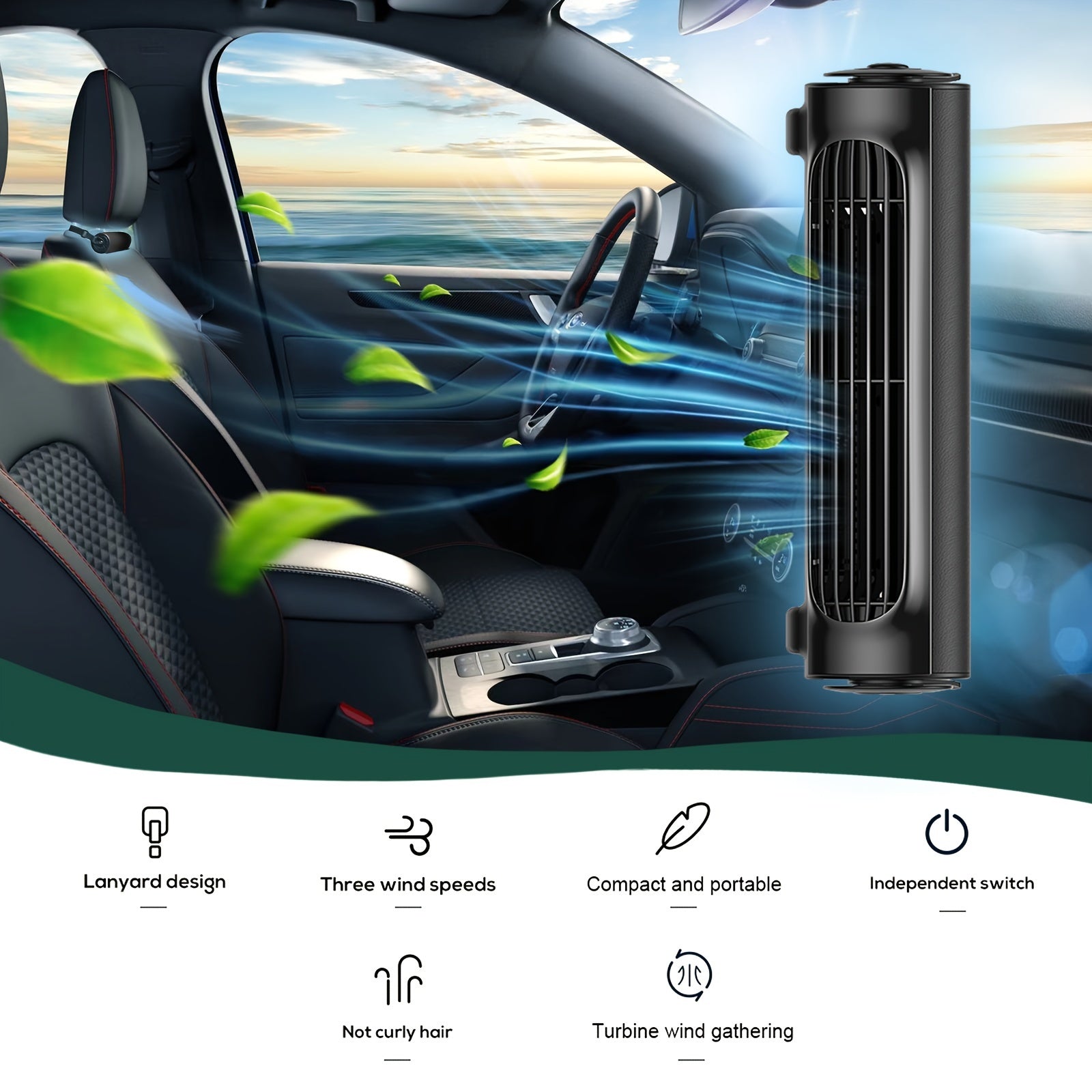 Car USB Fan with Strong Wind Wide Mouth 3 Speed Backrest Cooling Fan for Car Truck SUV