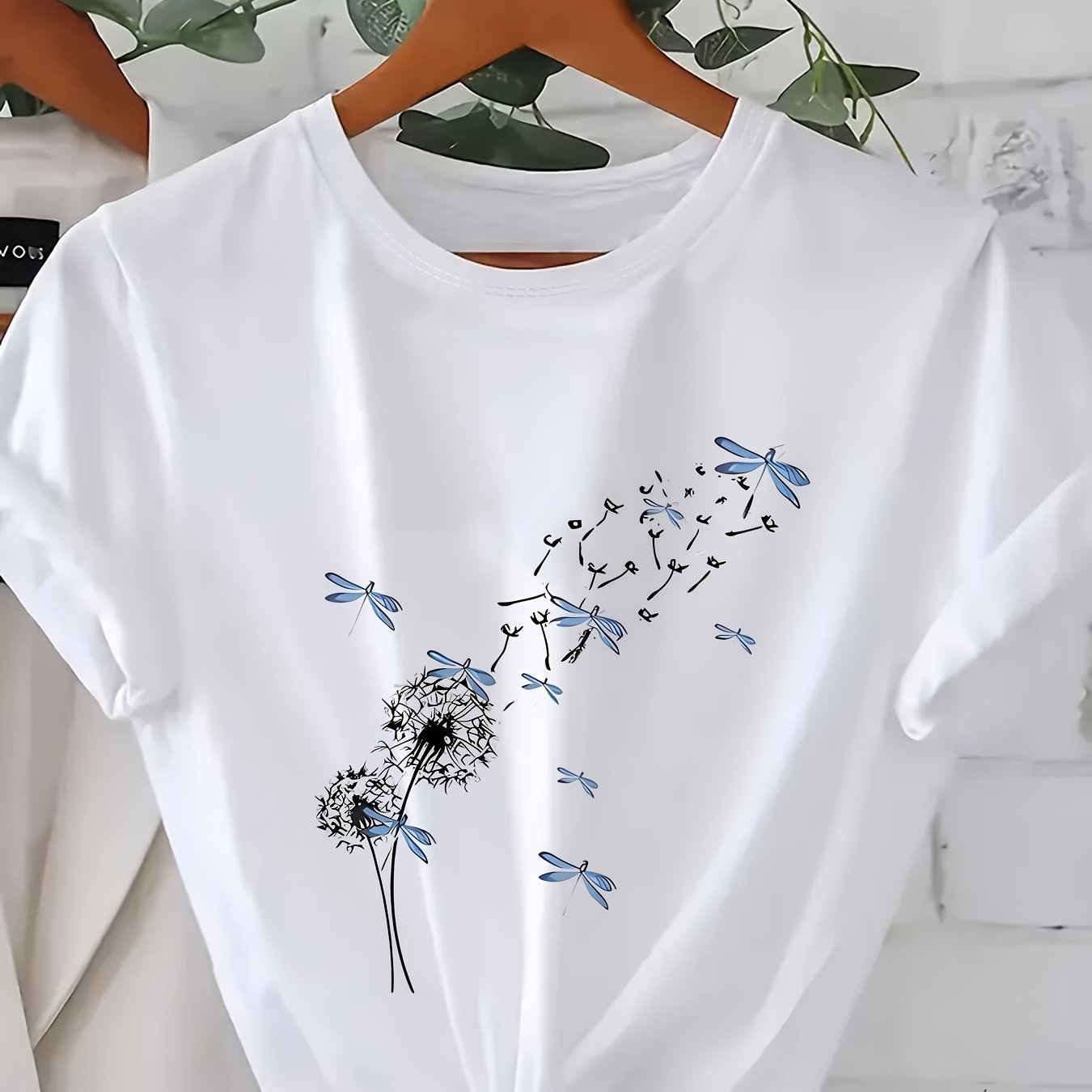 Plus Size Women's Short Sleeve T-Shirt White Floral Bicycle Print Breathable Fabric