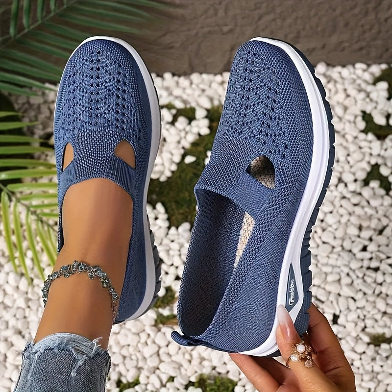 Women's Knit Slip-On Sneakers Breathable Mesh Cushioned Sole Black