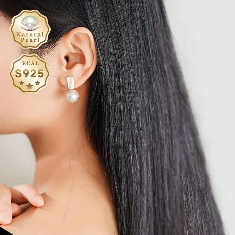 Women's Silver Earrings with Natural Freshwater Pearls 11-12mm Gift Box