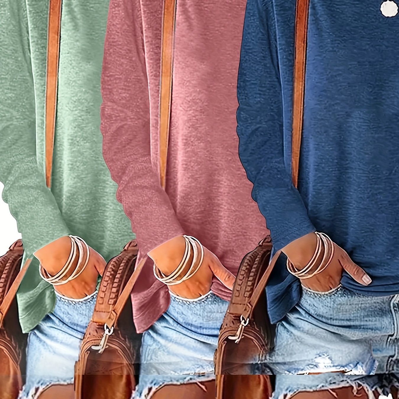 Women's Long Sleeve Round Neck Tops Set Cotton Casual Shirts for Spring Fall