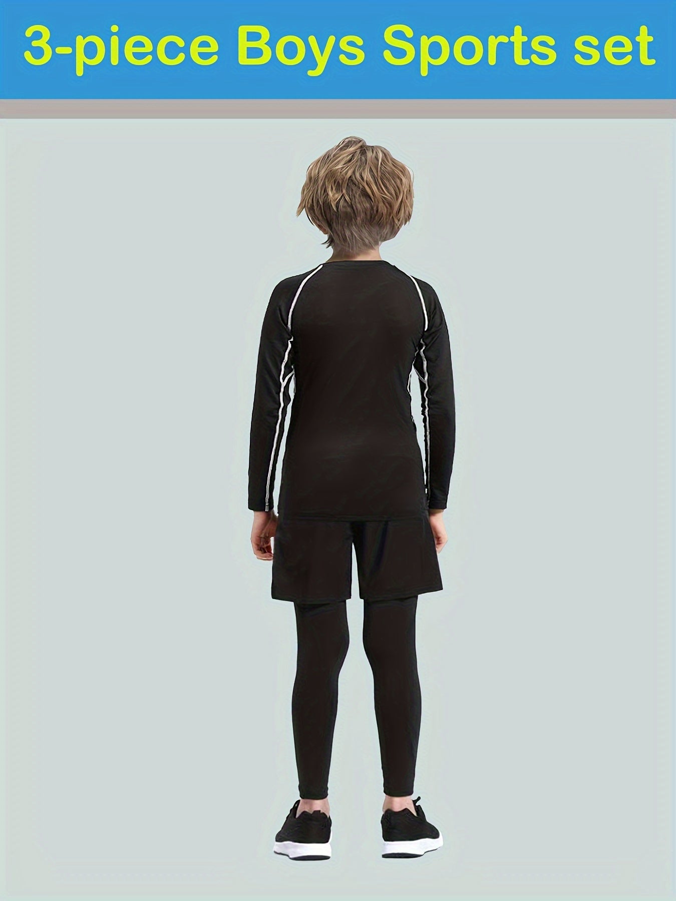 Yigitlar uchun sport kiyimlari to'plami, 3 ta qism, yuqori qism, legginslar va shortlar bilan bolalar uchun